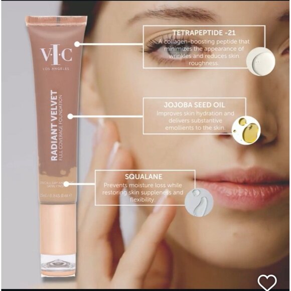 VIC L.A. Radiant Velvet Full Coverage Foundation C42 Light/Medium Tan Collagen - Picture 1 of 10